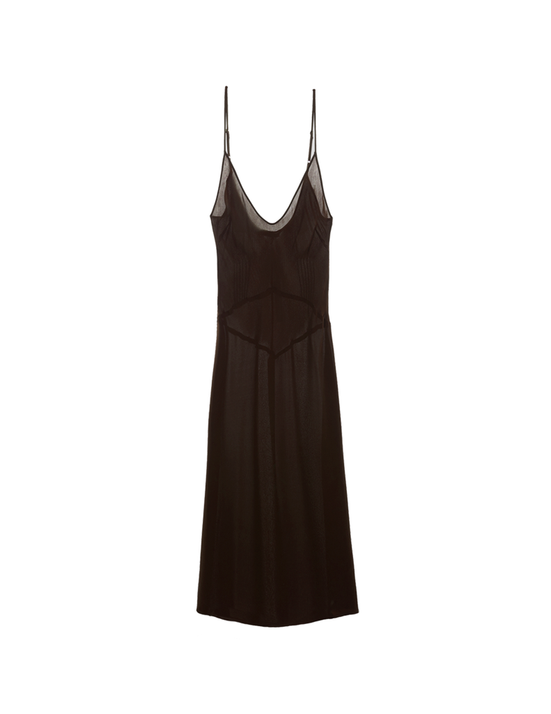 a brown silk mid length slip by Araks