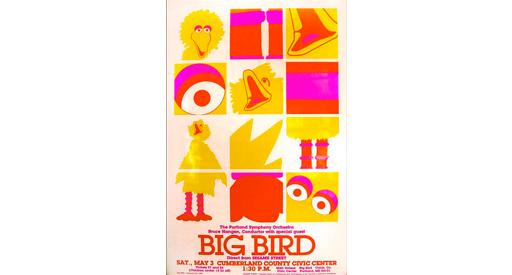 Yellow, pink, and red pop art poster of Big Bird.