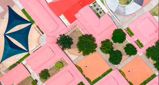 View of pink rooftops.