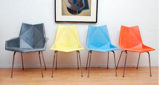 A grey, yellow, blue and orange chair.