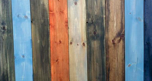 Brown, blue, orange and yellow wood panels