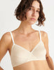 close up of woman in undyed bra