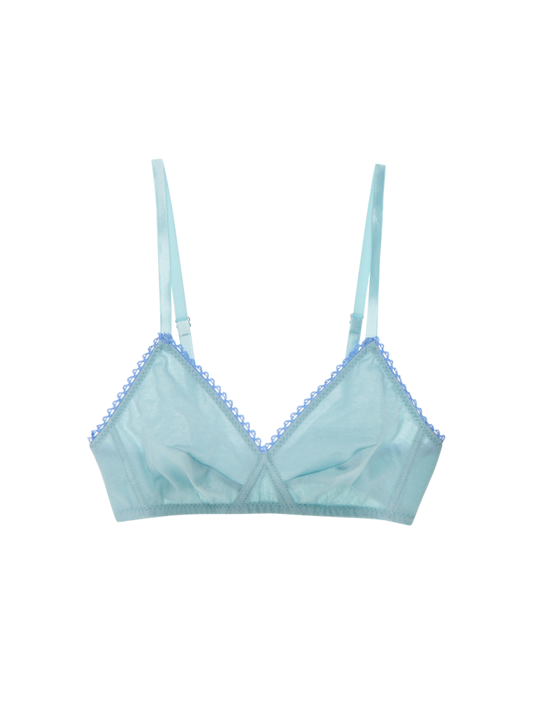 a flat lay of the antonia bralette in nimbus blue