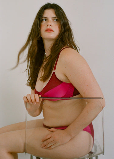 A model wearing the Gita Bra and Gwyneth Panty in silk