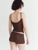 a model in the georgia cami and guinevere shorts in carob brown