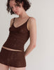 a model in the georgia cami and guinevere shorts in carob brown