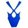 a flat lay back image of the jireh one piece in royal blue