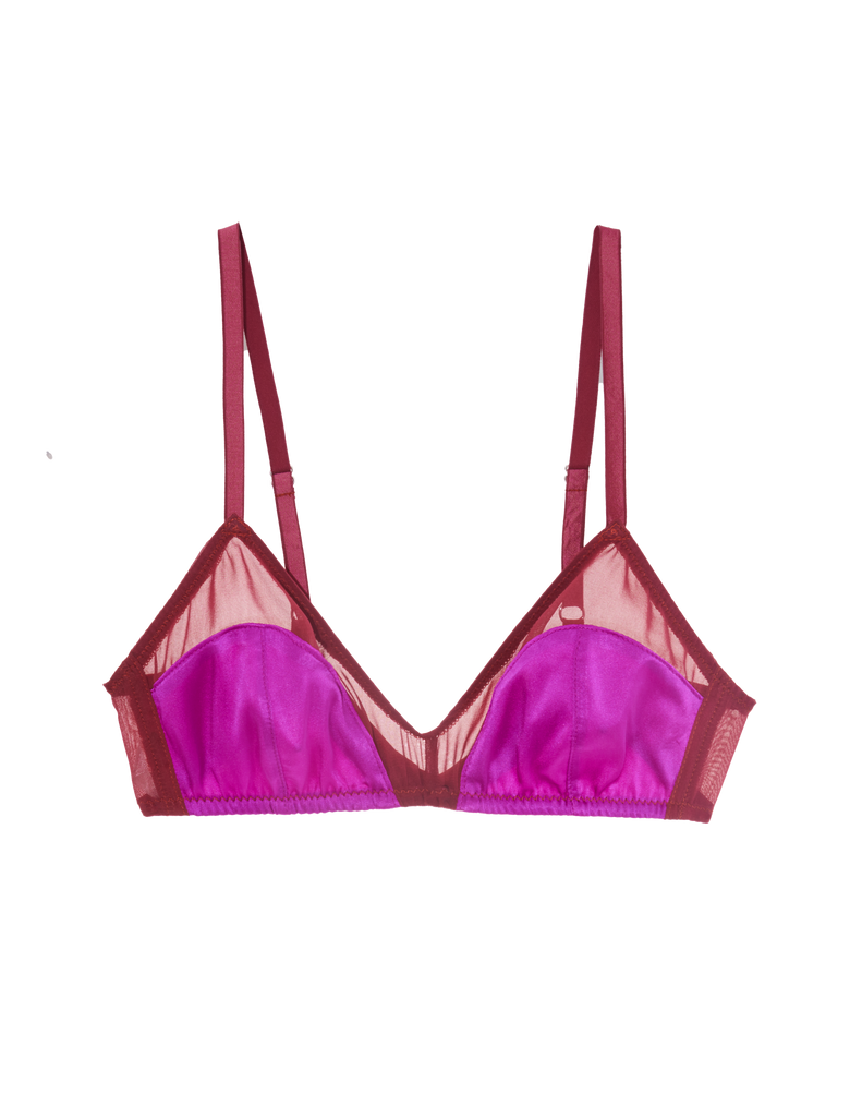 a flat image of the beatrice bralette in amaranth magenta and red