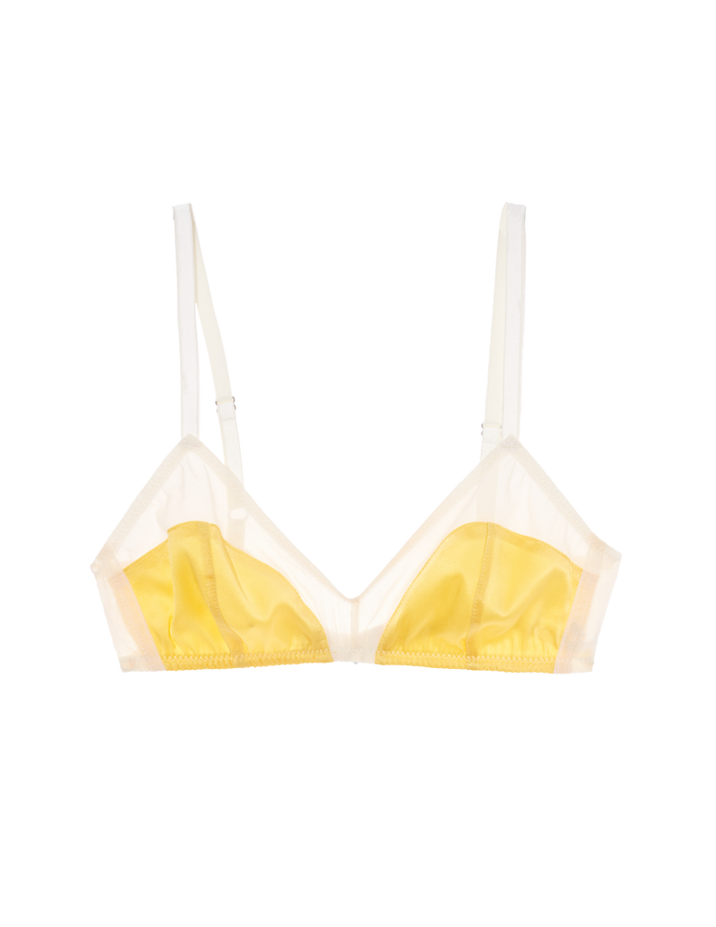 a flat lay image of the beatrice bralette in sun yellow