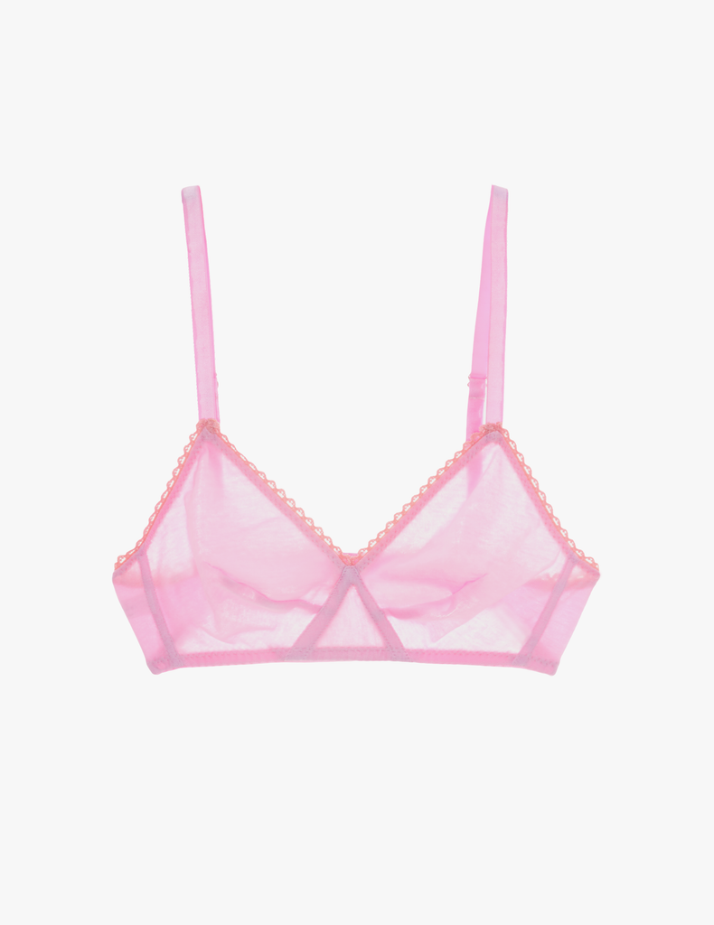 a flat lay image of the antonia bralette in slipper pink organic cotton