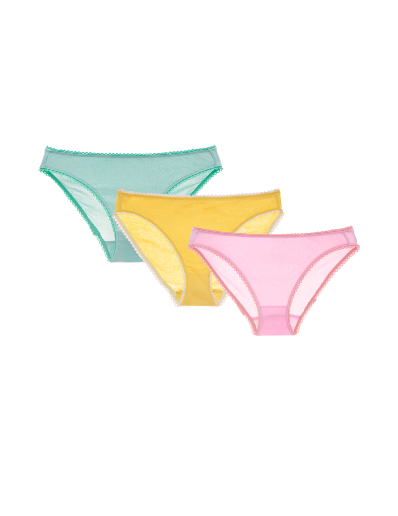 Set of 3 cotton pantys in yellow, pink and green