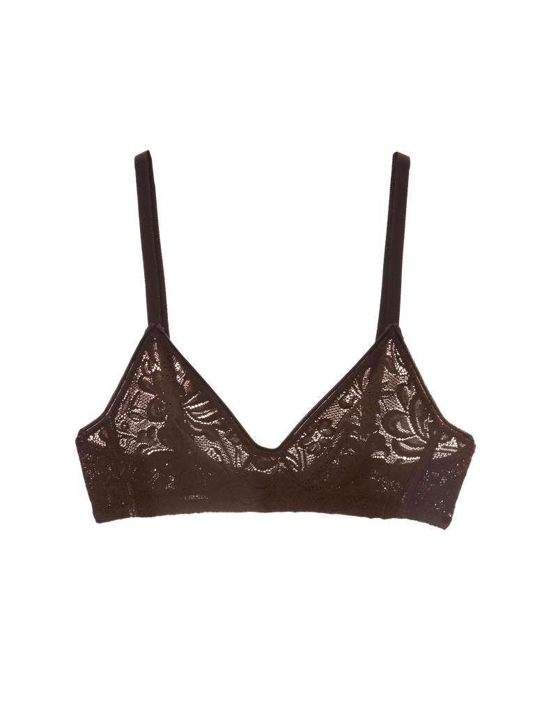 a flat lay image of the tamara bralette in carob brown