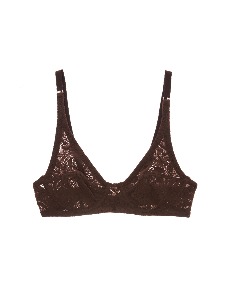 a flat lay image of the waverly underwire bra in carob brown