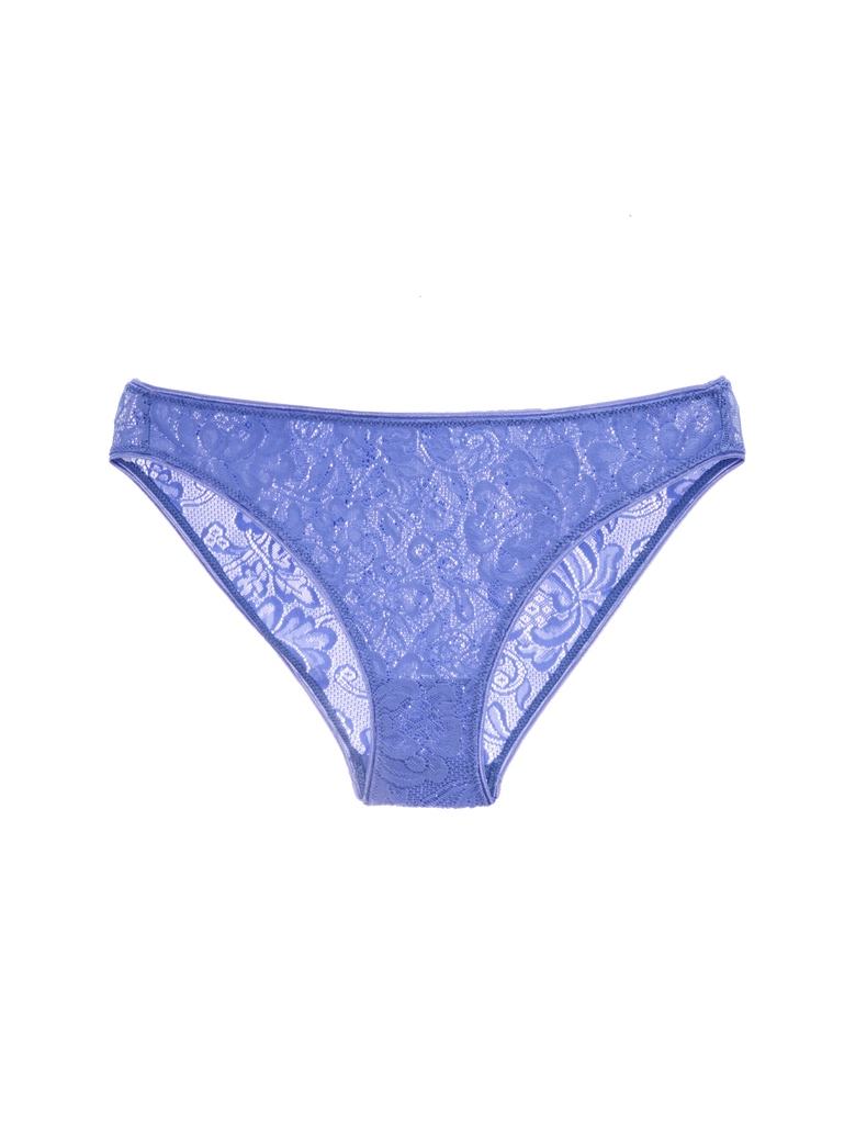 a flat lay image of the tris lace panty in serene blue