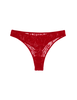 a flat lay image of the tine thong in cardinal red