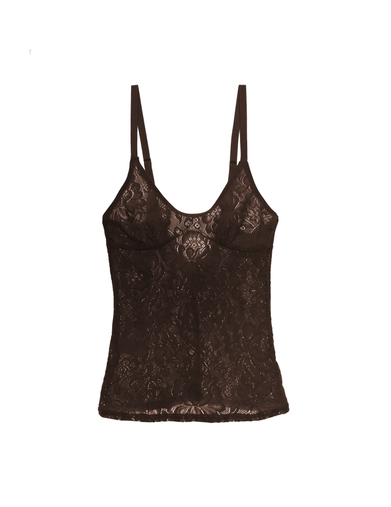 a flat lay image of the georgia cami in carob brown