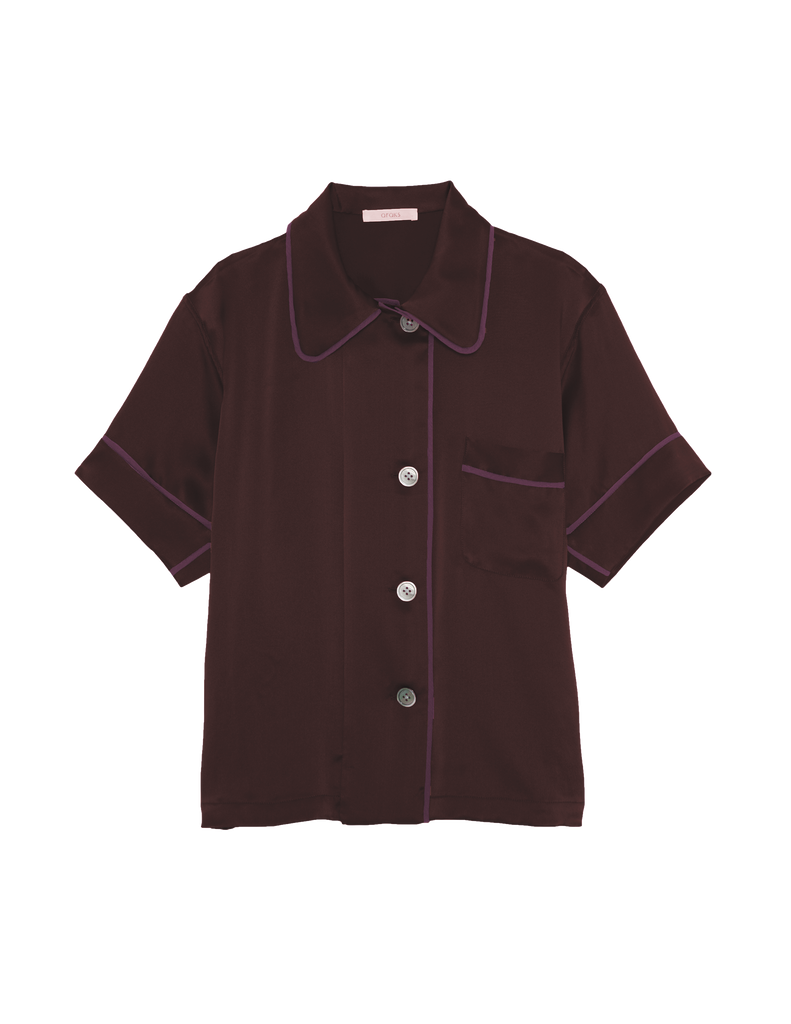 a flat lay image of the shelby pajama top in carob