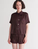 Woman wearing brown silk Shelby PJ Top