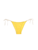 a flat lay image of a yellow bikini bottom with white string